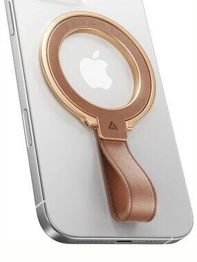 MagSafe Phone Grip & Kickstand Leather Loop Gold Magnetic Holder NIB
